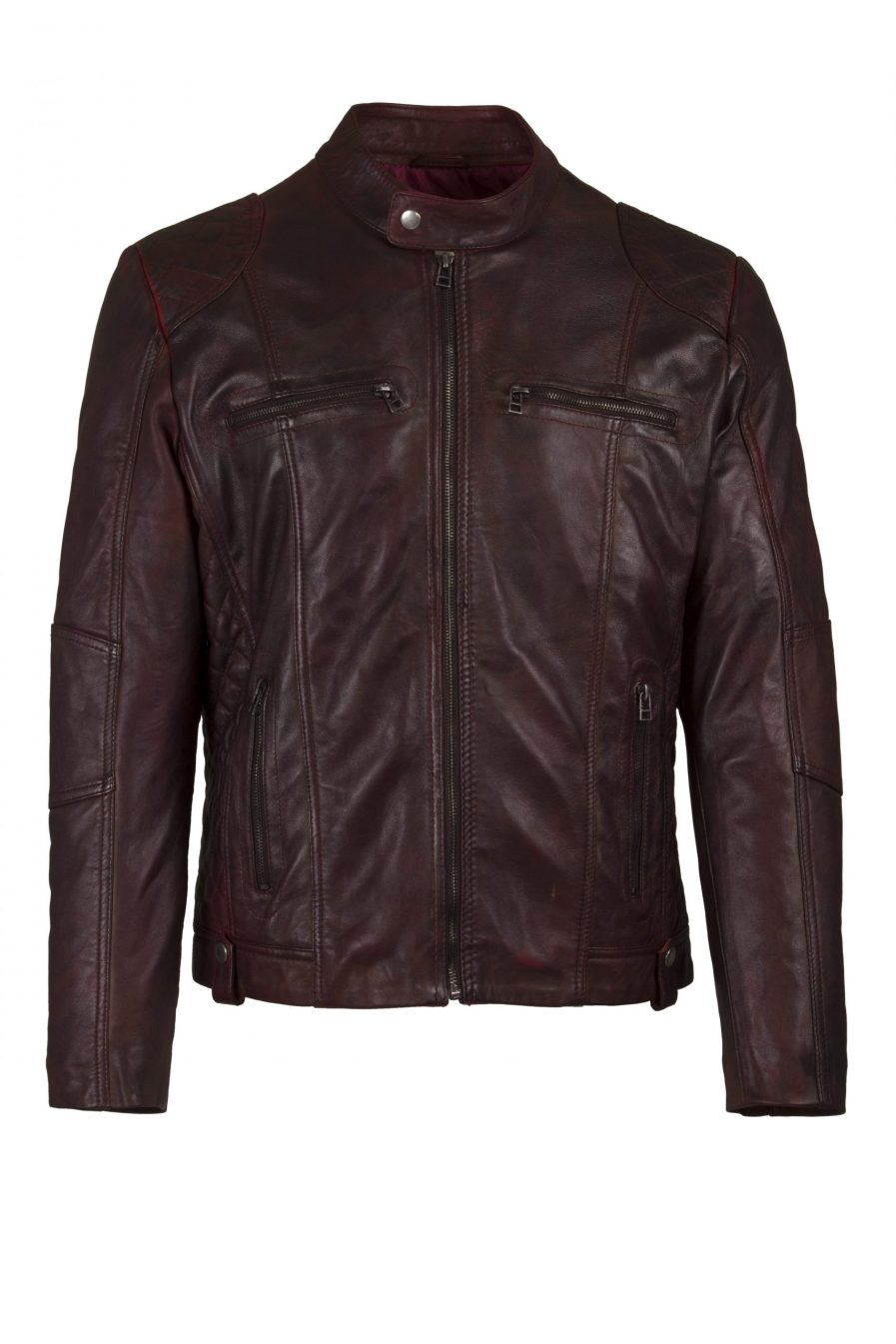 Distressed Burgundy Leather Jacket