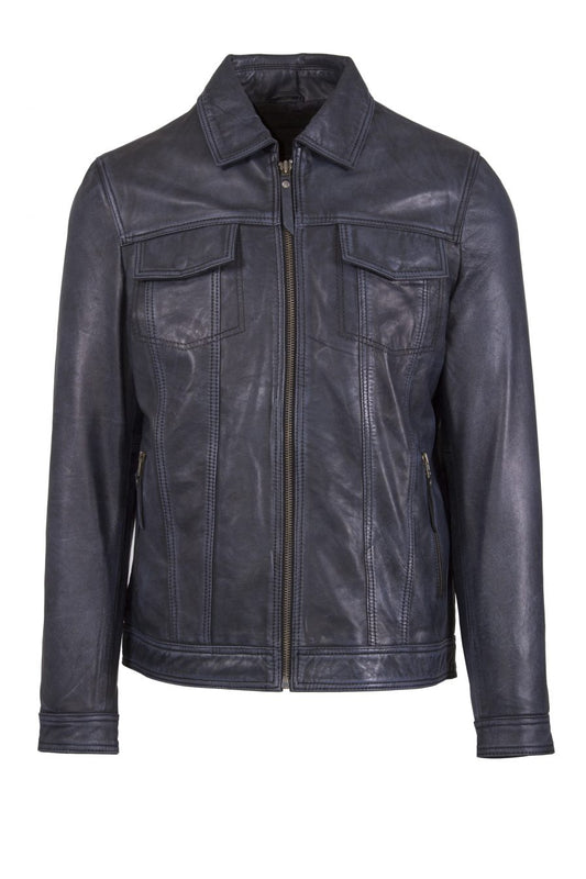 Men's Navy Leather Jacket