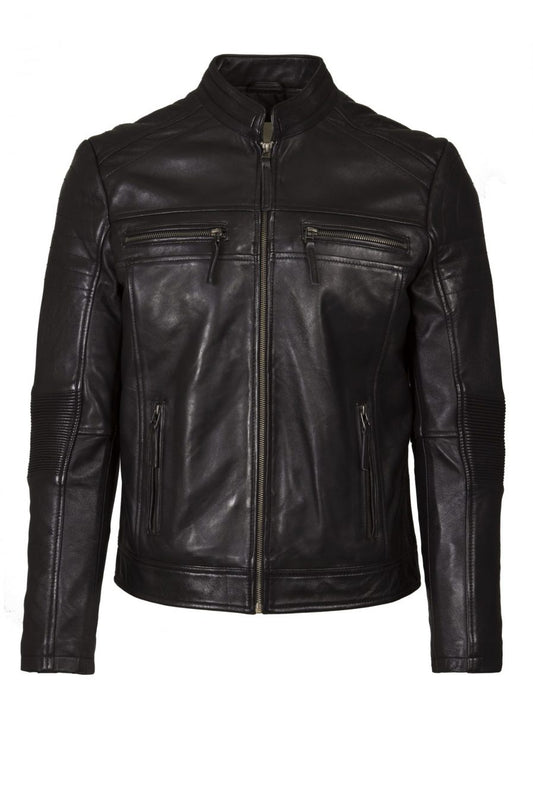 Men's Black Leather Jacket - Classic Biker Style