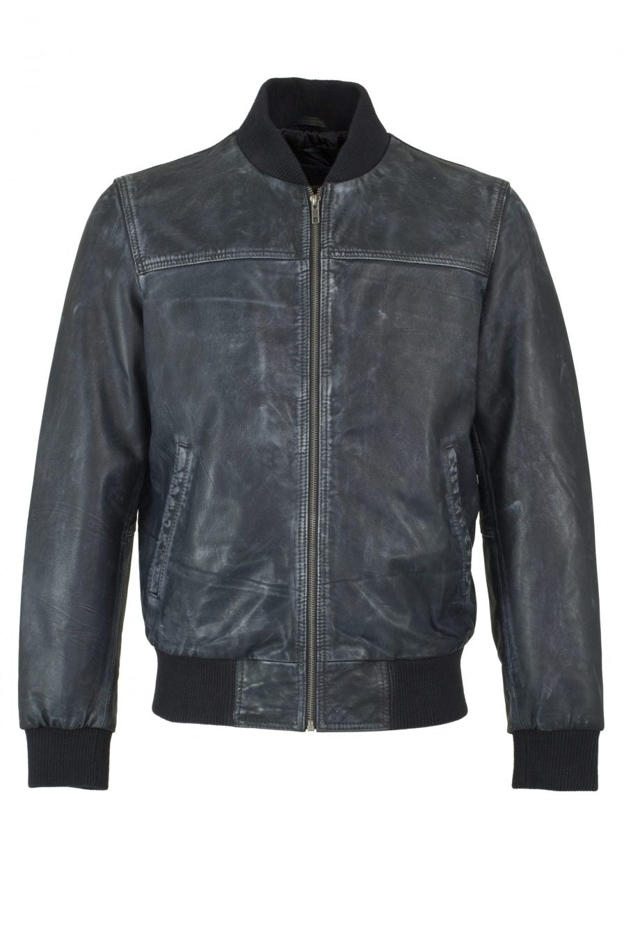 Vintage Black Leather Bomber Jacket