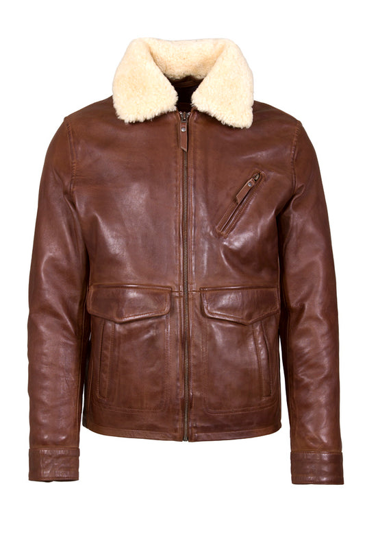 Brown Leather Jacket with Fur Collar