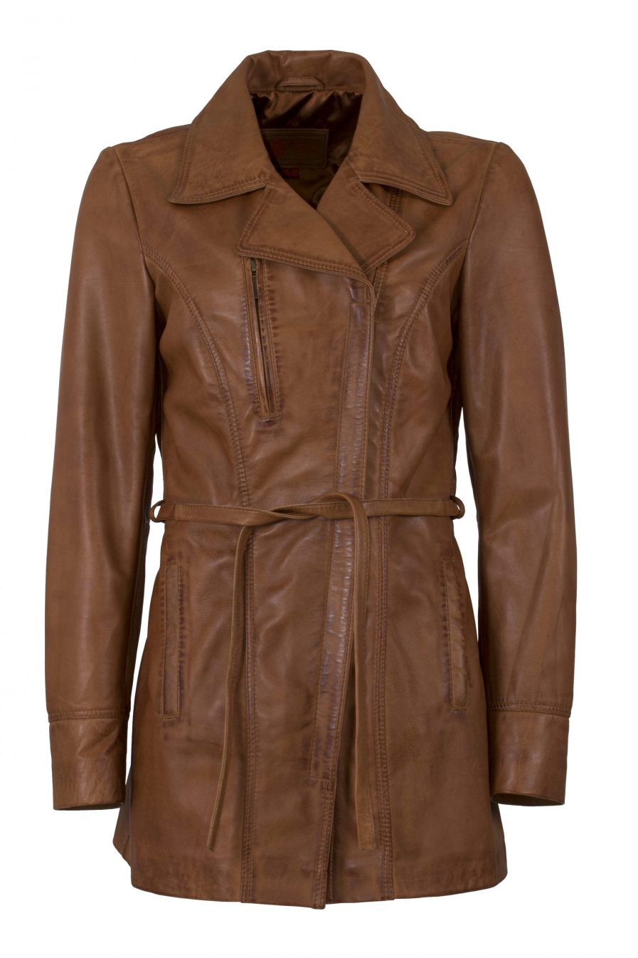 Brown Leather Belted Jacket