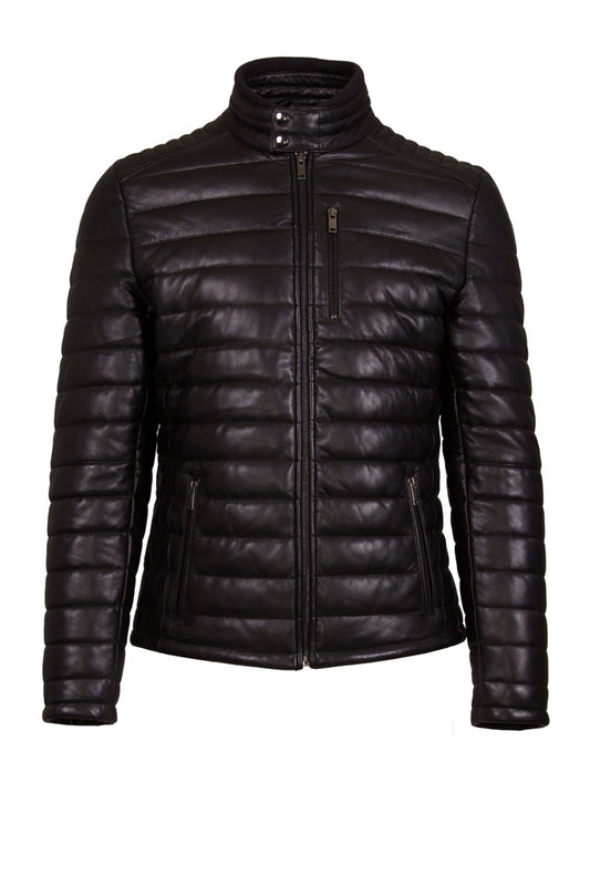 Men's Black Leather Quilted Jacket