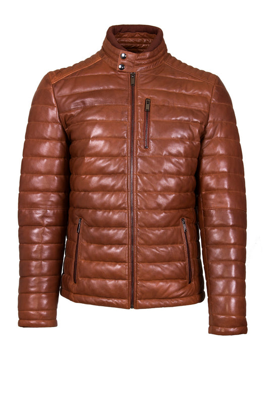 Men's  Brown Leather Quilted Jacket