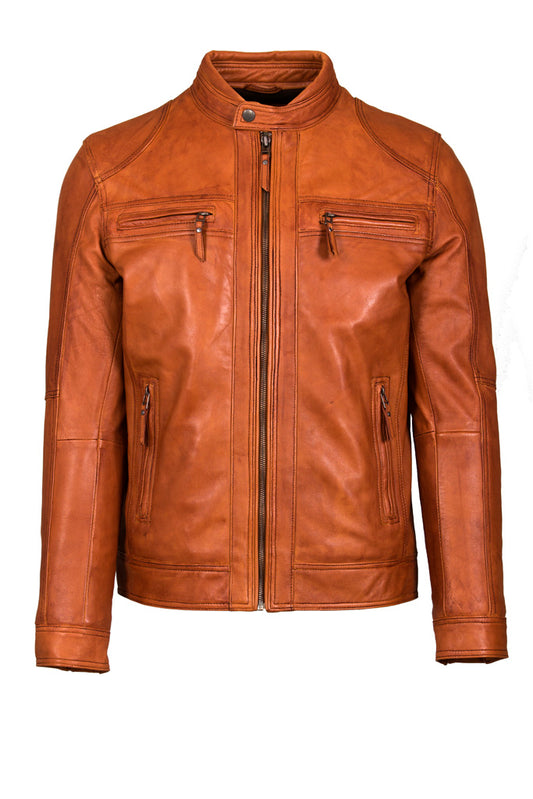 Men's Premium Brown Leather Jacket - Classic Biker Style