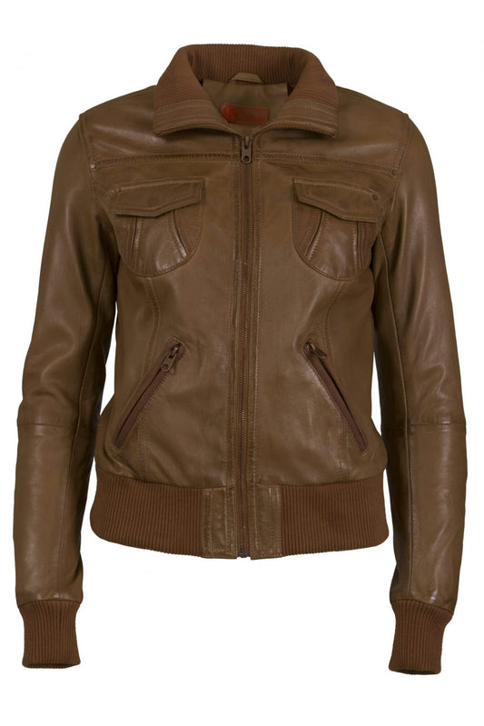 Brown Leather Bomber Jacket