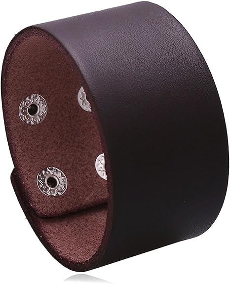 Mens and Womens Simple  Wide Leather Wristband Blank Adjustable Snap Cuff Bracelet