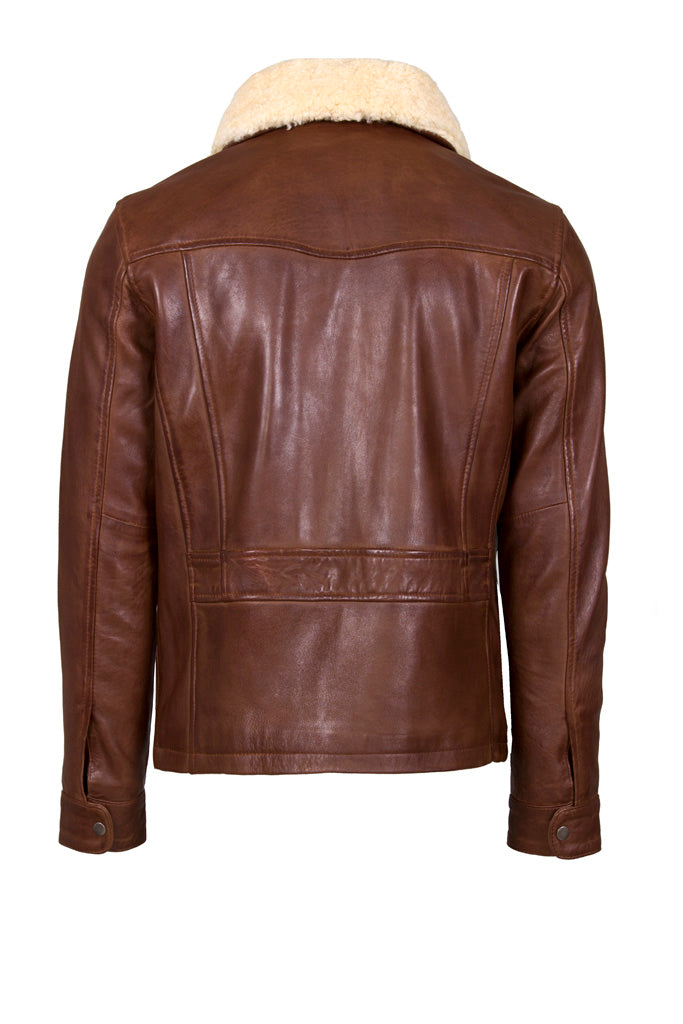 Brown Leather Jacket with Fur Collar