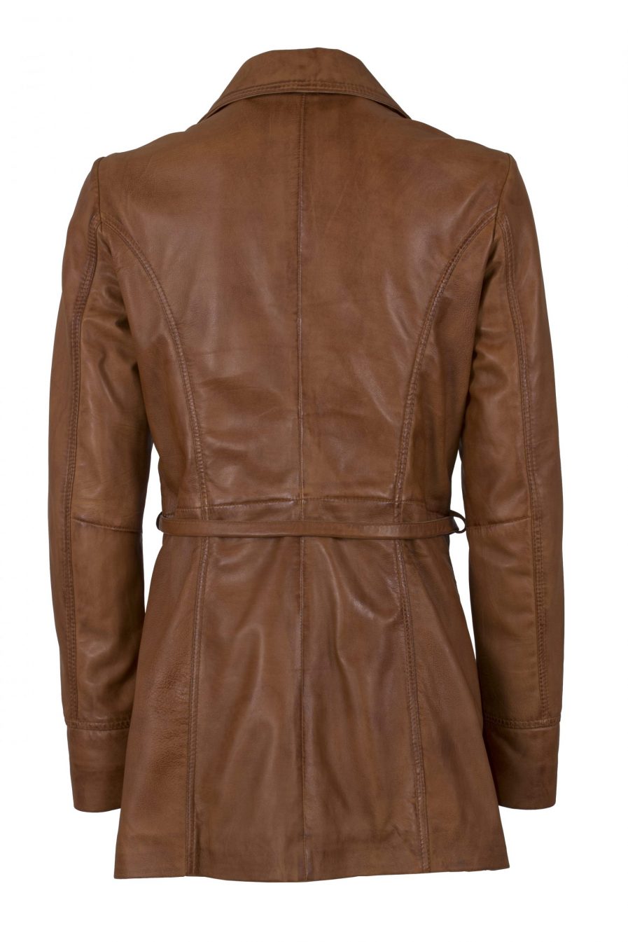 Brown Leather Belted Jacket