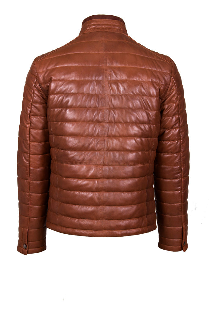 Men's  Brown Leather Quilted Jacket