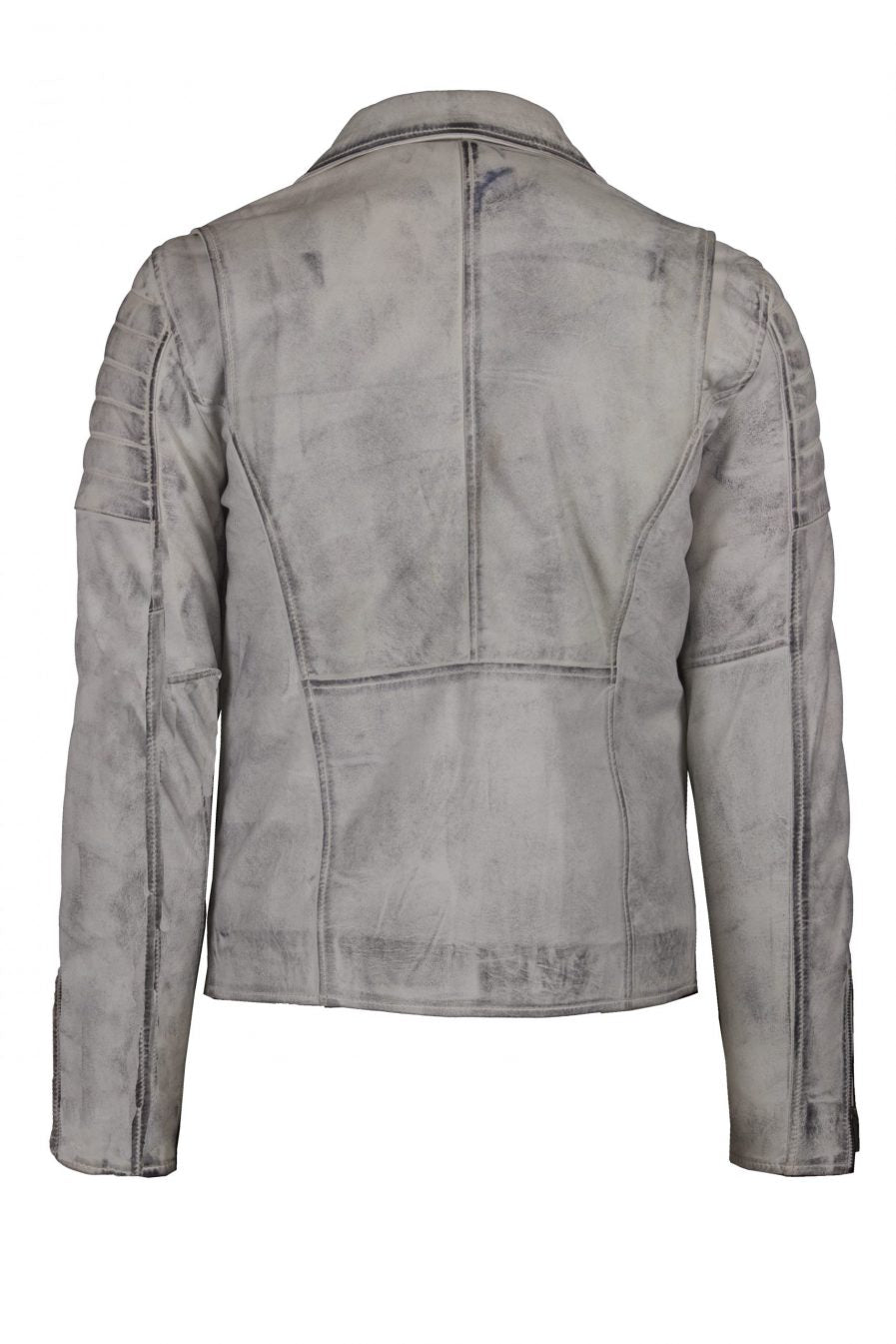 Distressed Gray Leather Biker Jacket