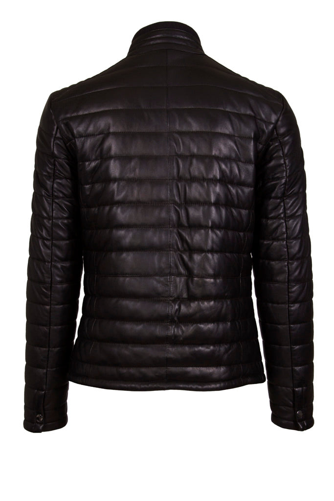 Men's Black Leather Quilted Jacket