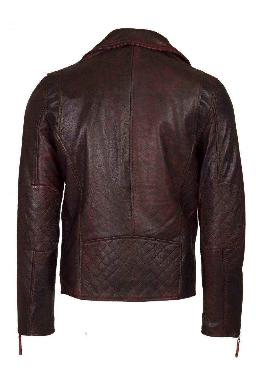 Distressed Burgundy Leather Biker Jacket