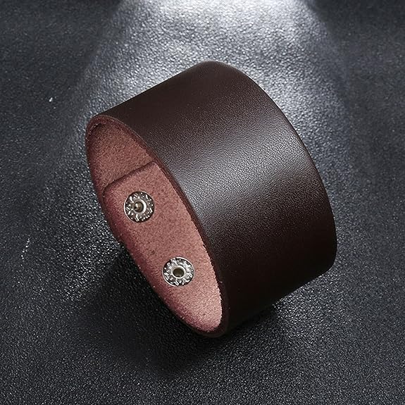 Mens and Womens Simple  Wide Leather Wristband Blank Adjustable Snap Cuff Bracelet