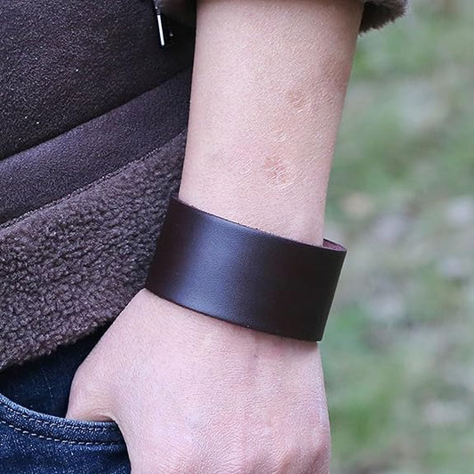 Mens and Womens Simple  Wide Leather Wristband Blank Adjustable Snap Cuff Bracelet