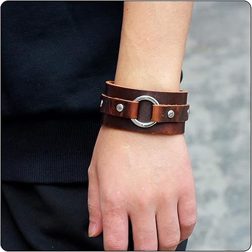 Circle Pattern Wristband Wide Leather Cuff Bracelet